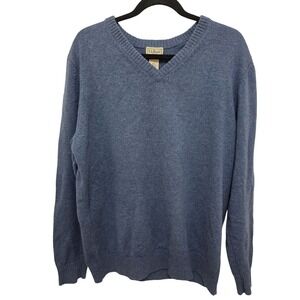 L.L. Bean Mens Blue V-Neck Sweater L Tall 80% Lambs Wool 20% Nylon Warm & Durabl